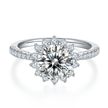 2.0 CT D Color Moissanite Sunflower Custom Ring in White Gold Plated Sterling Silver#5