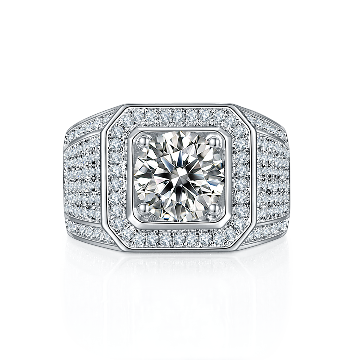 3.0 CT D Color Moissanite Rugged Men's Band in White Gold Plated Sterling Silver#7