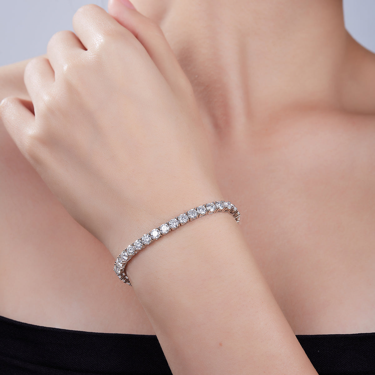 D Color Moissanite Classic 4-Prong Tennis Bracelet in 18K White Gold Plated Sterling Silver#8