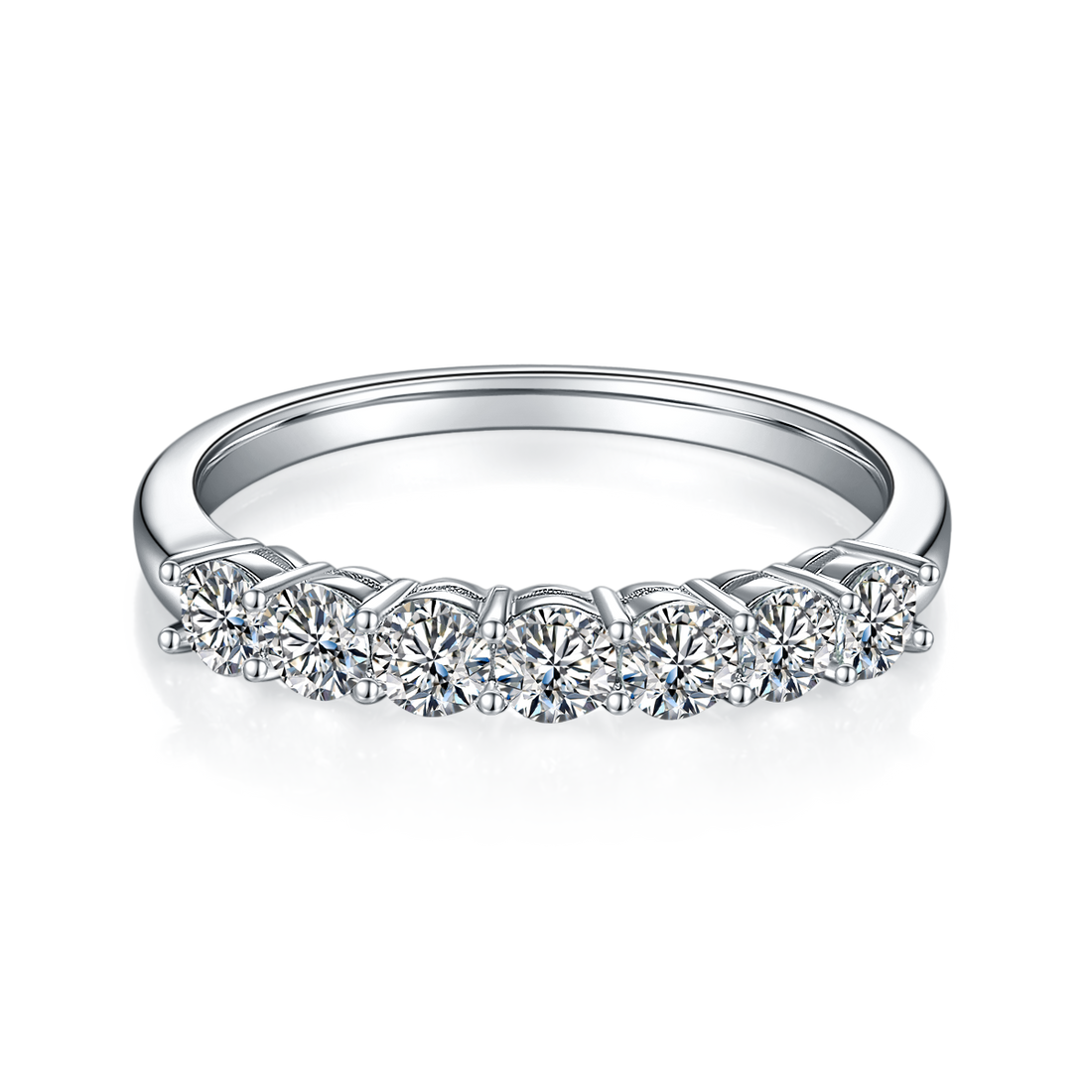 0.7 CT D Color Moissanite Melee Seven-Star Eternity Band in White Gold Plated Sterling Silver#2