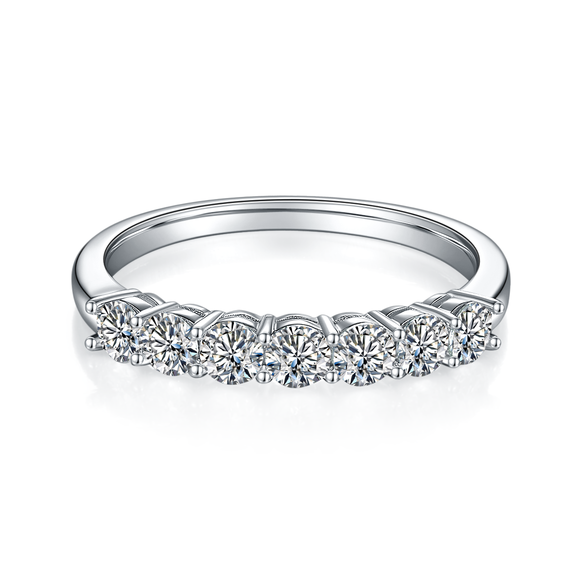 0.7 CT D Color Moissanite Melee Seven-Star Eternity Band in White Gold Plated Sterling Silver#2