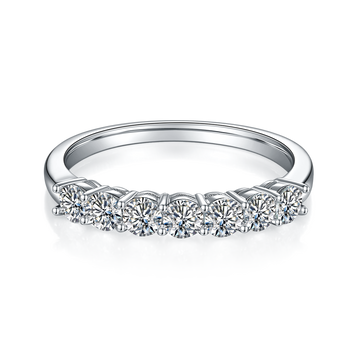 0.7 CT D Color Moissanite Melee Seven-Star Eternity Band in White Gold Plated Sterling Silver#2
