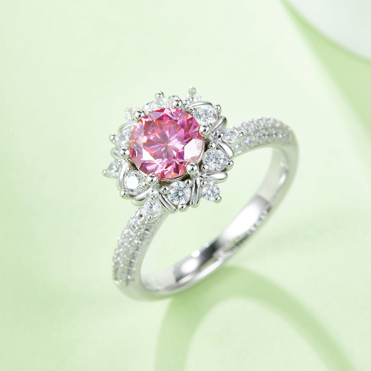 1.0 CT D Color Moissanite Phoenix Floral Ring in White Gold Plated Sterling Silver#8