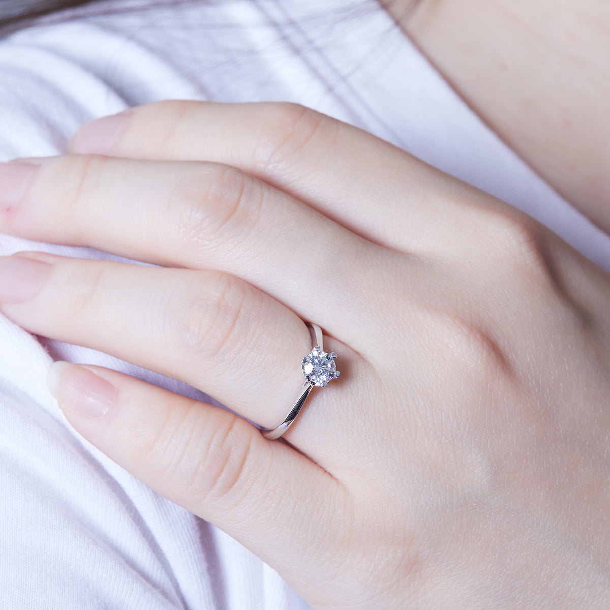 0.5 CT D Color Moissanite 6-Prong Double Layer Straight Shank Ring in White Gold Plated Sterling Silver#12
