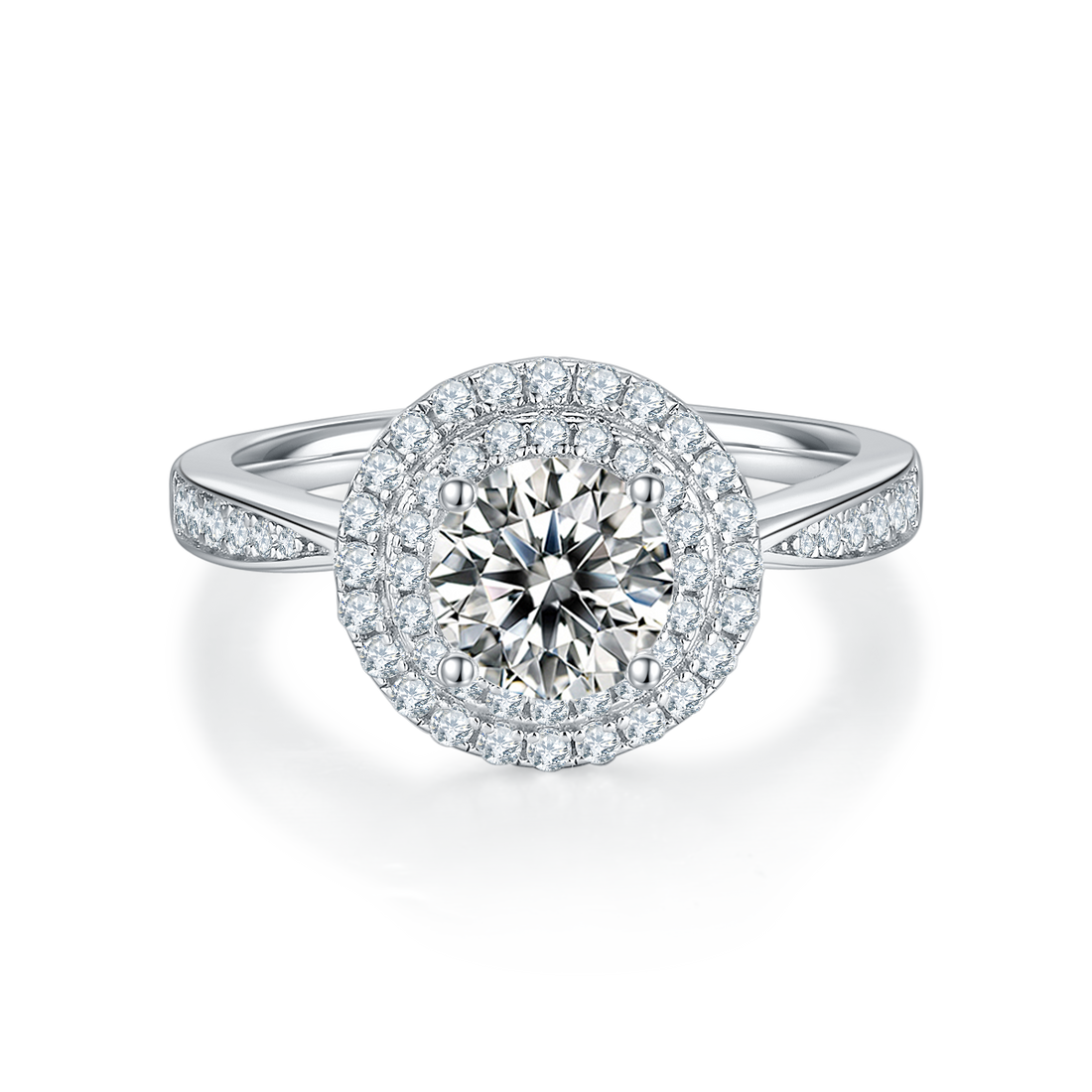 1.0 CT D Color Round Cut Moissanite Halo Ring in White Gold Plated Sterling Silver#7