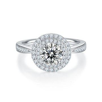 1.0 CT D Color Round Cut Moissanite Halo Ring in White Gold Plated Sterling Silver#7