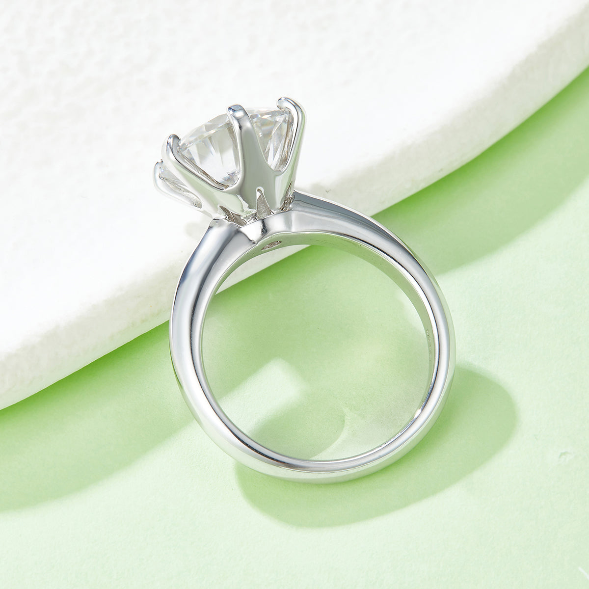 5.0 CT D Color Moissanite 6-Prong Classic Plain Shank Ring in White Gold Plated Sterling Silver#6