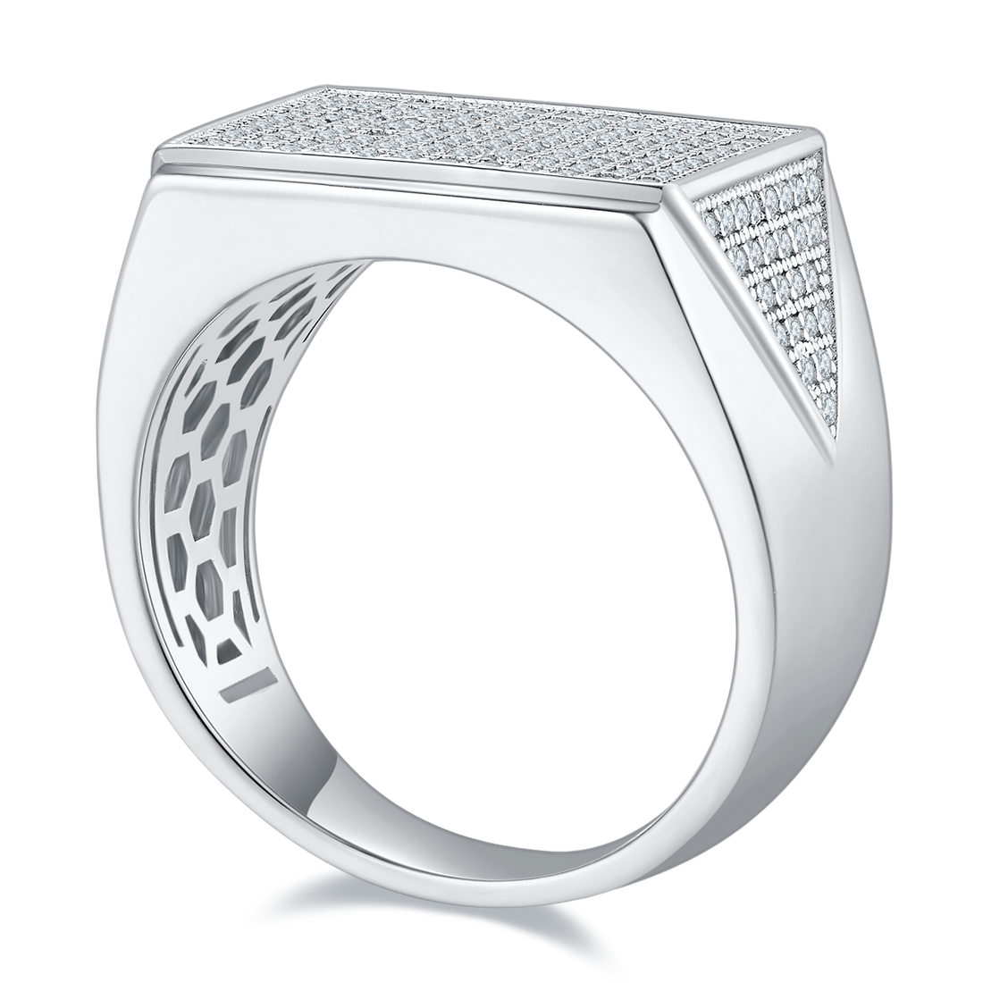 0.95 CT D Color Moissanite Melee Halo Men's Band in White Gold Plated Sterling Silver#0