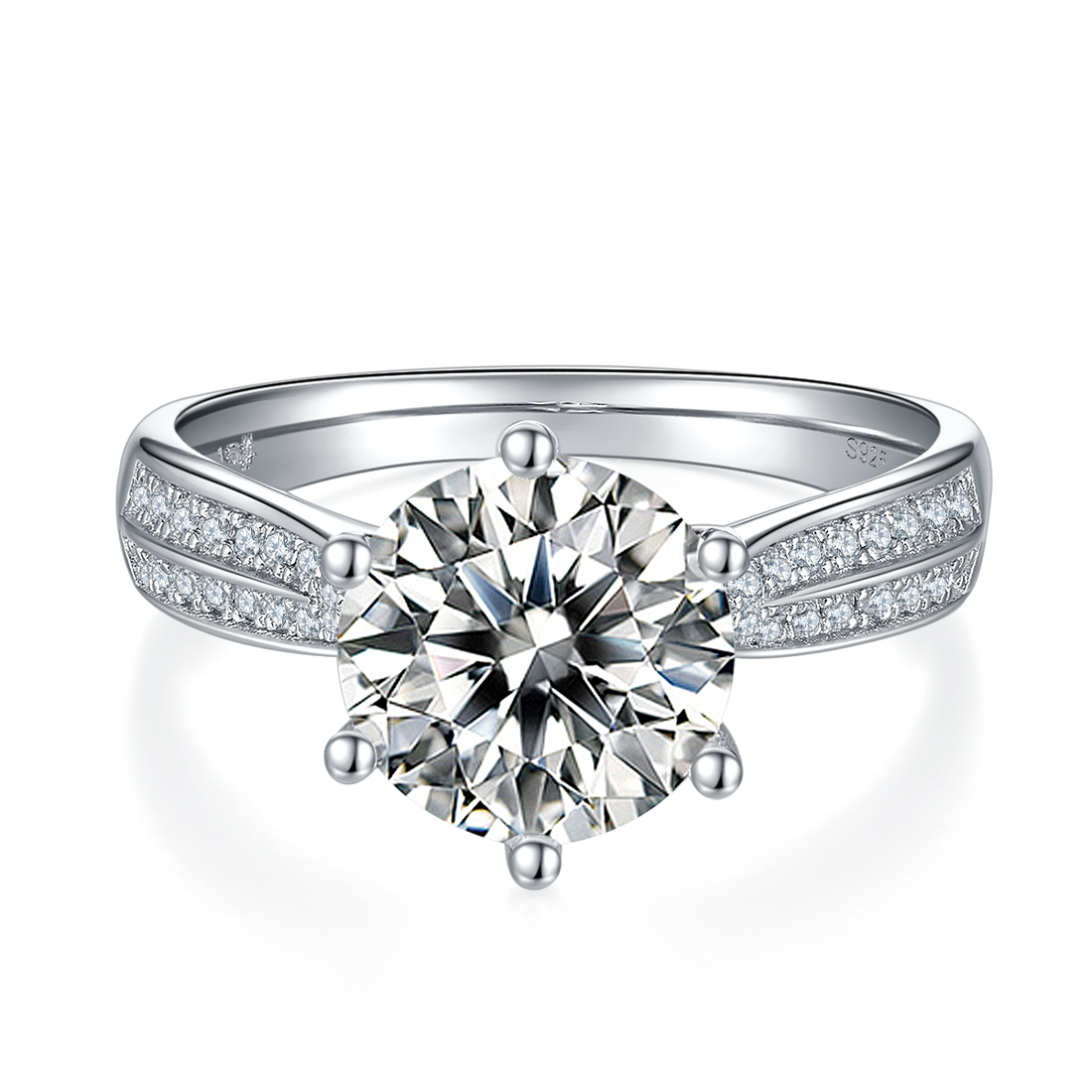 3.0 CT D Color Moissanite Star Queen Custom Ring in White Gold Plated Sterling Silver#5