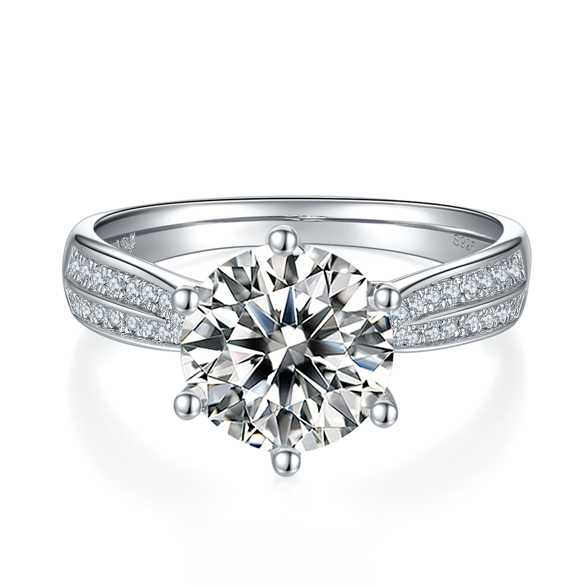 3.0 CT D Color Moissanite Star Queen Custom Ring in White Gold Plated Sterling Silver#5