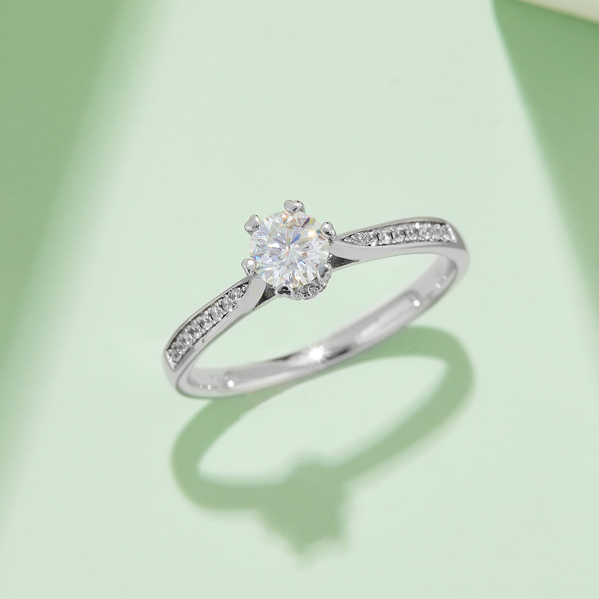 0.5 CT D Color Moissanite Pave Spinning Fortune Ring in White Gold Plated Sterling Silver#7
