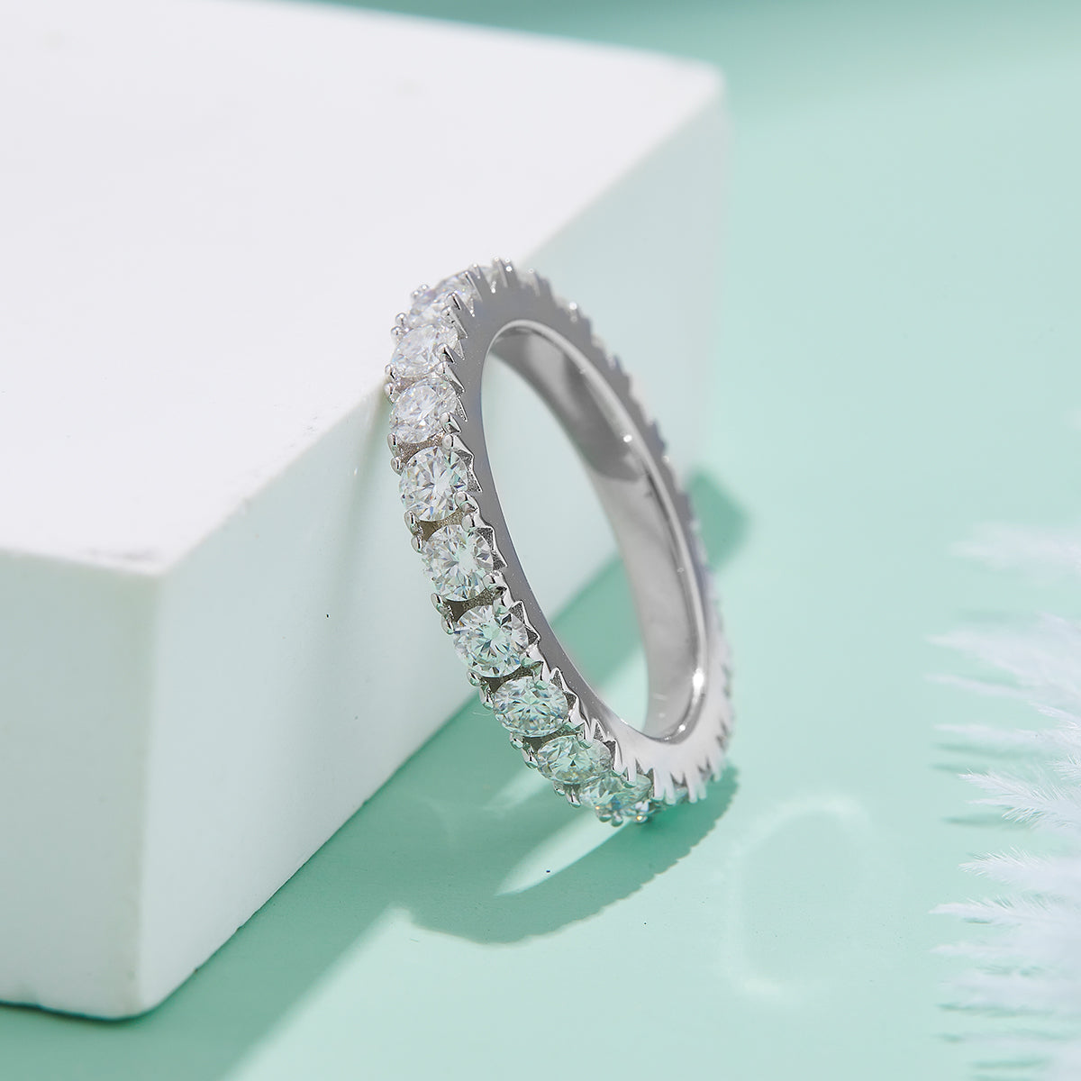 Moissanite Melee Micro-Pave Full Eternity Ring Guard (3.0mm) in White Gold Plated Sterling Silver#7