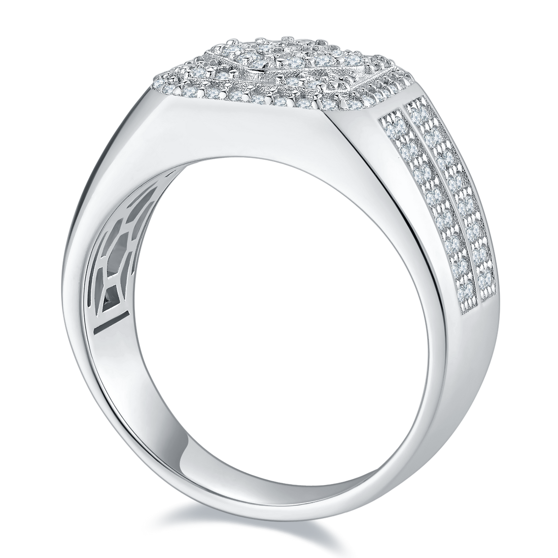1.0 CT D Color Moissanite Melee Halo Men's Band in White Gold Plated Sterling Silver#0