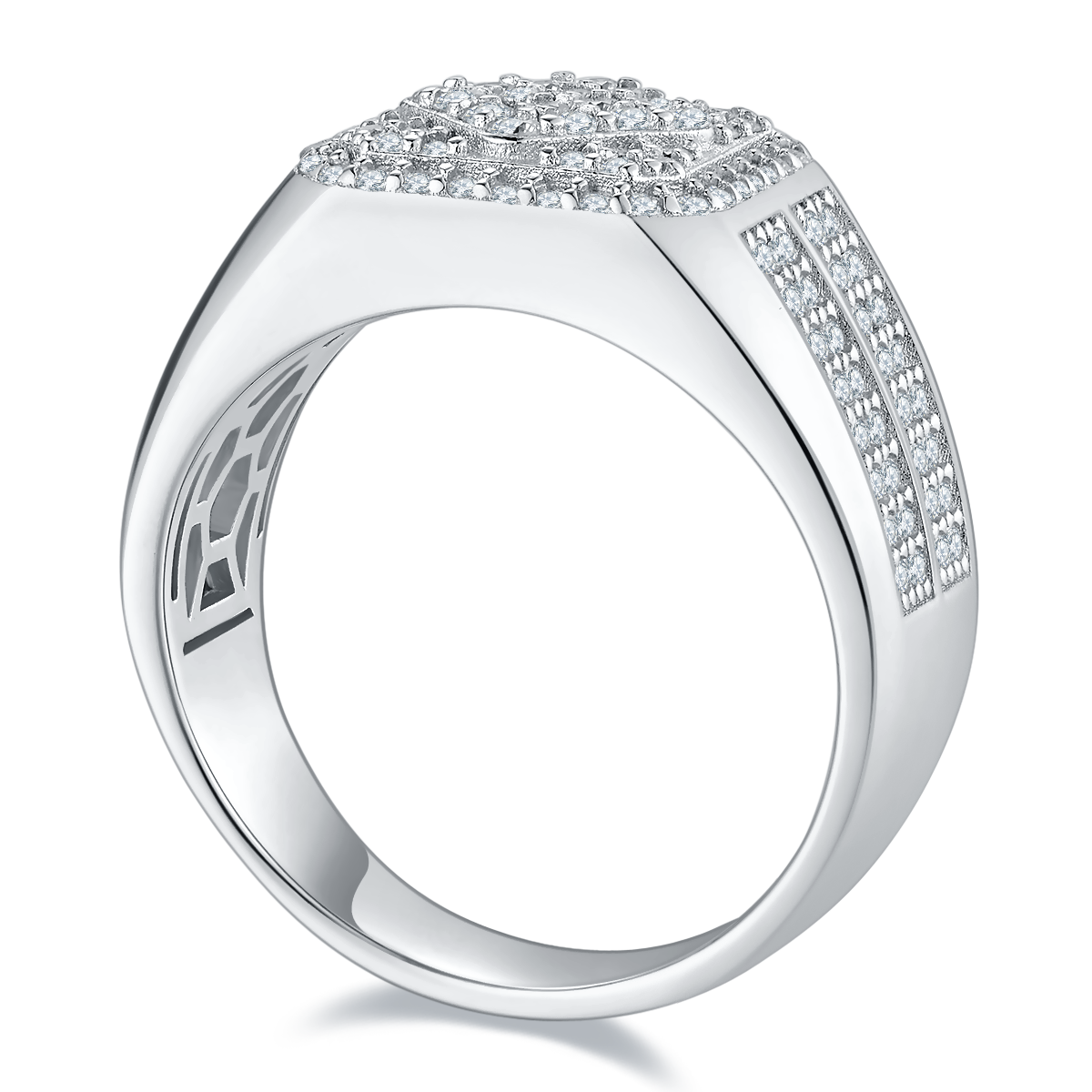 1.0 CT D Color Moissanite Melee Halo Men's Band in White Gold Plated Sterling Silver#1
