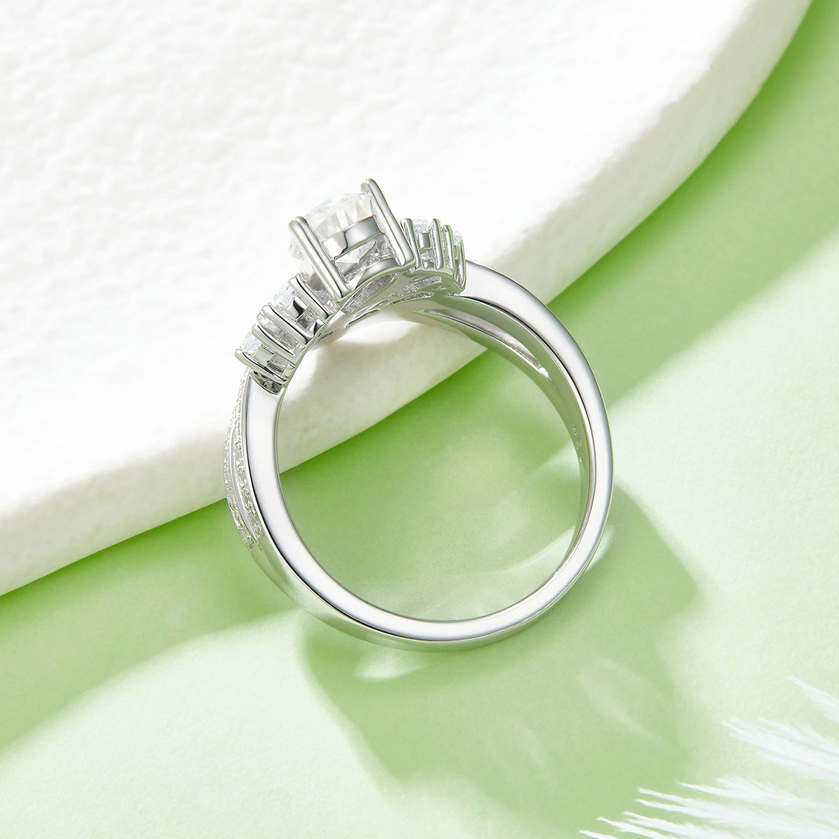 1.0 CT D Color Colored Moissanite V-Shaped Elegant Pear Drop Ring in White Gold Plated Sterling Silver#6