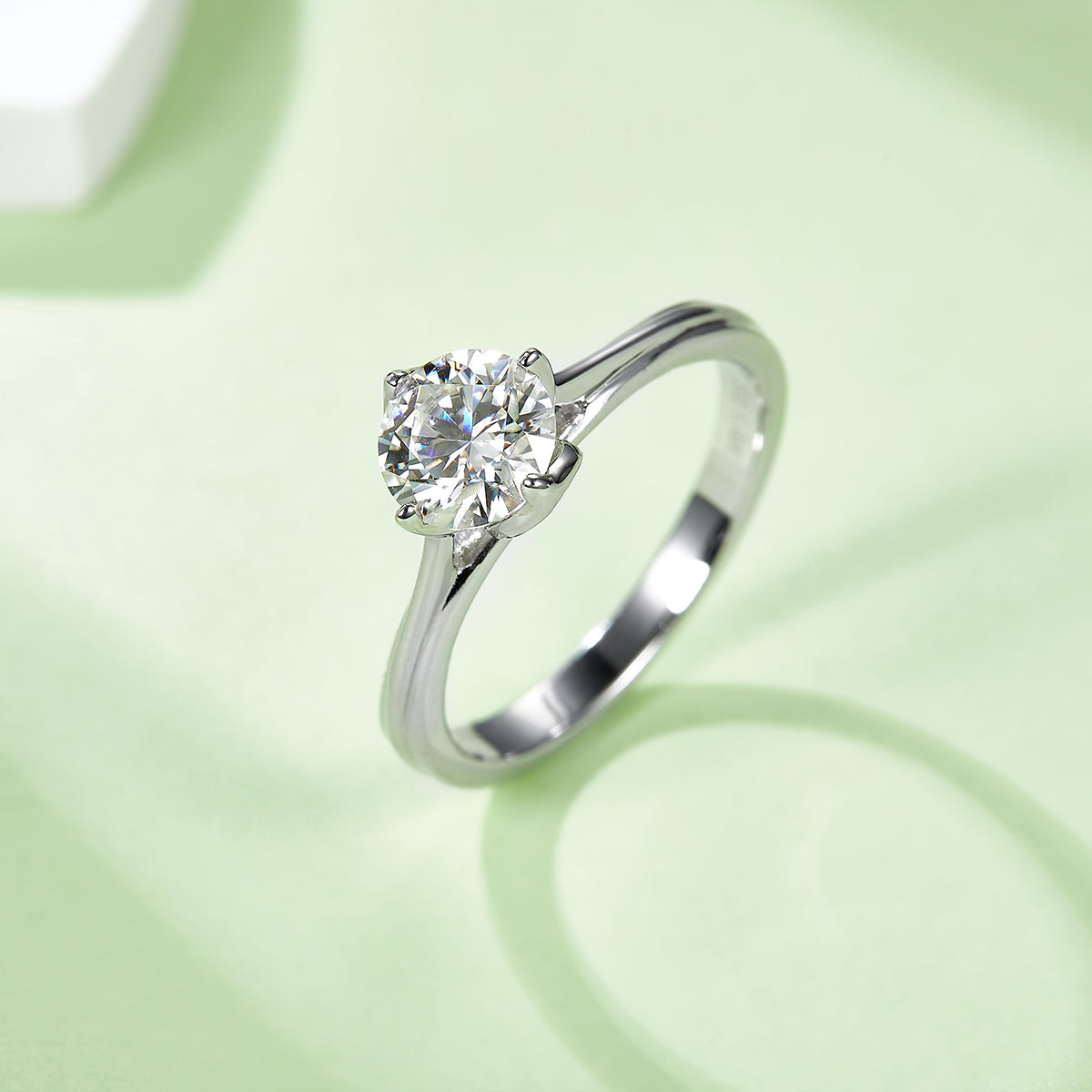 1.0 CT D Color Moissanite Lotus Straight Shank Ring in White Gold Plated Sterling Silver#7