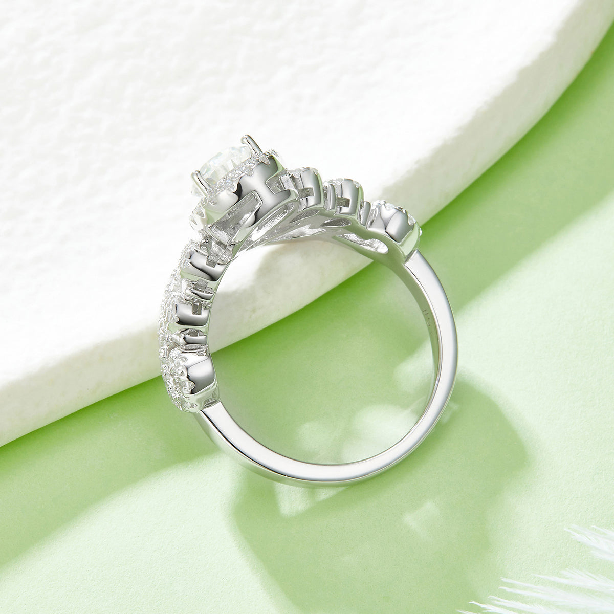 1.0 CT D Color Colored Moissanite V-Shaped Queen Pear Ring in White Gold Plated Sterling Silver#9