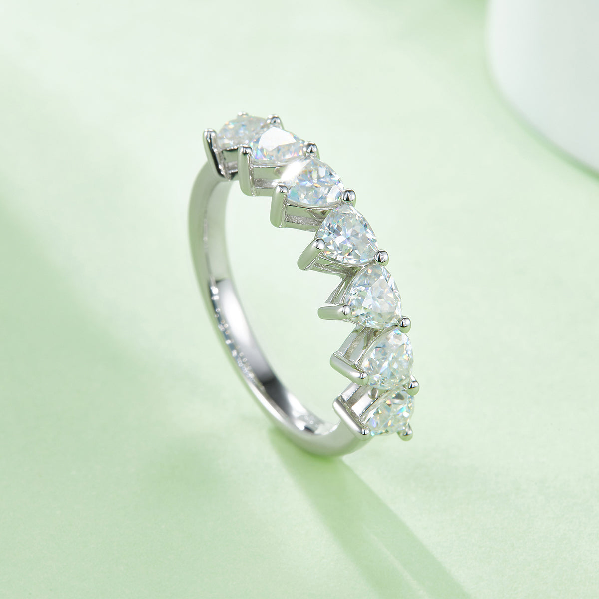 2.1 CT D Color Trillion Cut Moissanite Eternity Band in White Gold Plated Sterling Silver#4