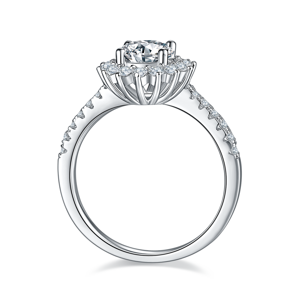 1.0 CT D Color Moissanite Sunflower Custom Ring in White Gold Plated Sterling Silver#6