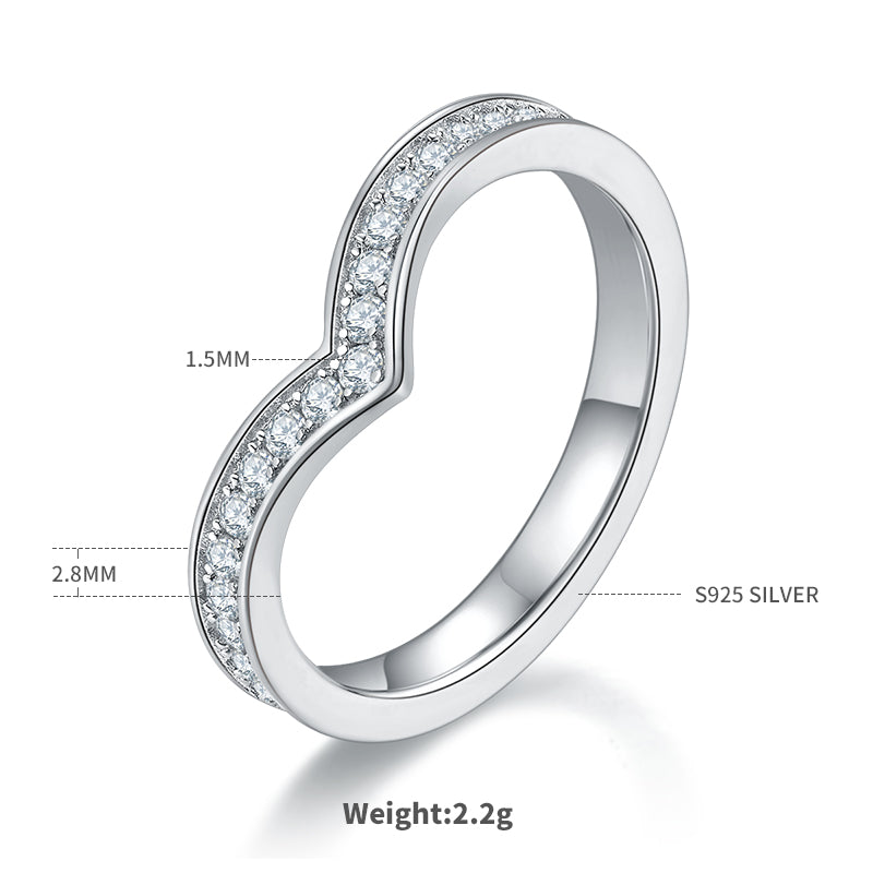 0.6 CT D Color Moissanite Melee V-Shaped Full Eternity Ring Guard in White Gold Plated Sterling Silver#1