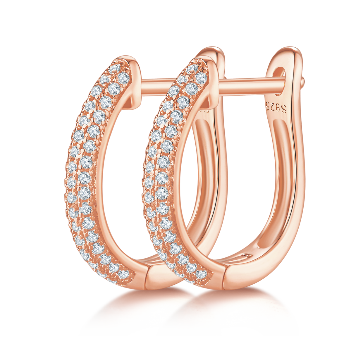 0.3 CT D Color Moissanite Melee 3-Row Half Hoop Earrings in Sterling Silver#4