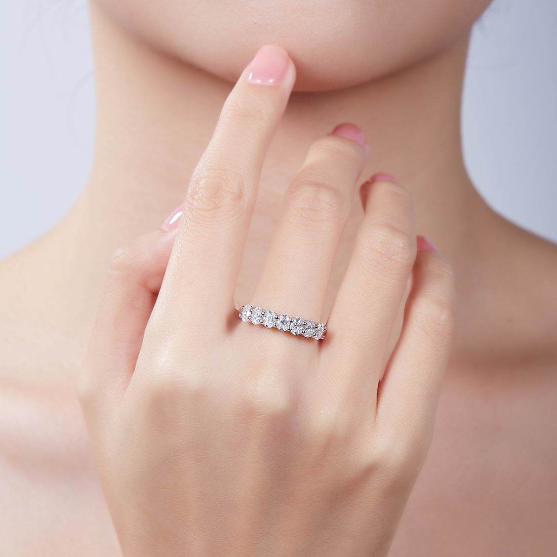2.1 CT D Color Oval Cut Moissanite Eternity Band in White Gold Plated Sterling Silver#3