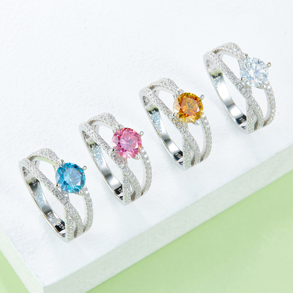 1.0 CT D Color Moissanite Past Present Future Ring in White Gold Plated Sterling Silver#11