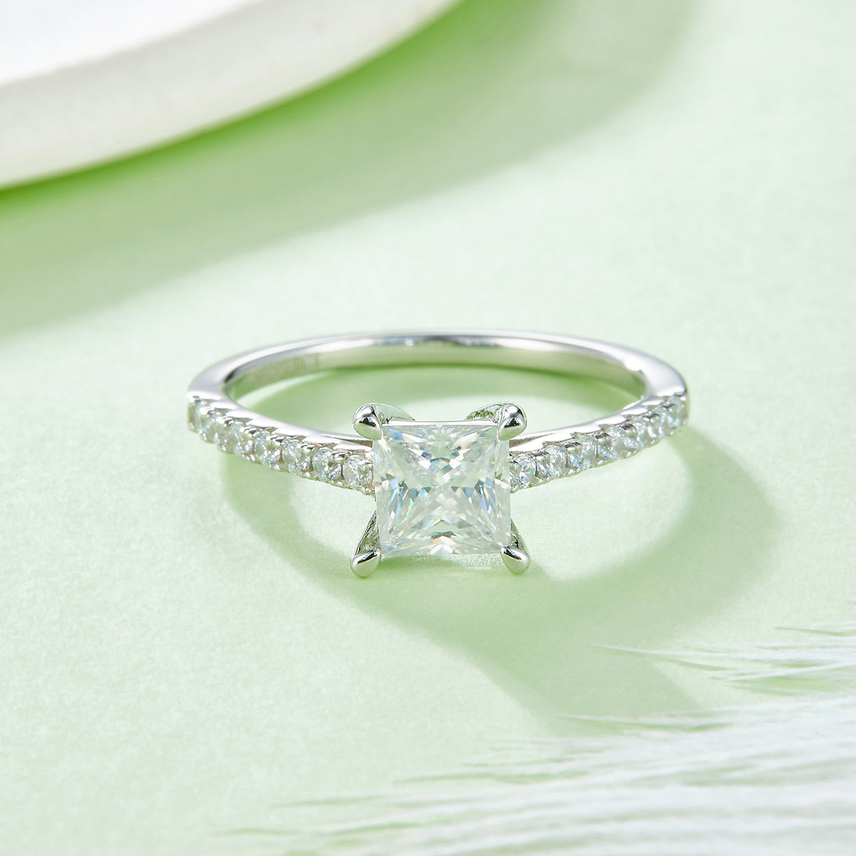 1.0 CT D Color Princess Cut Moissanite Pave Custom Ring in White Gold Plated Sterling Silver#4