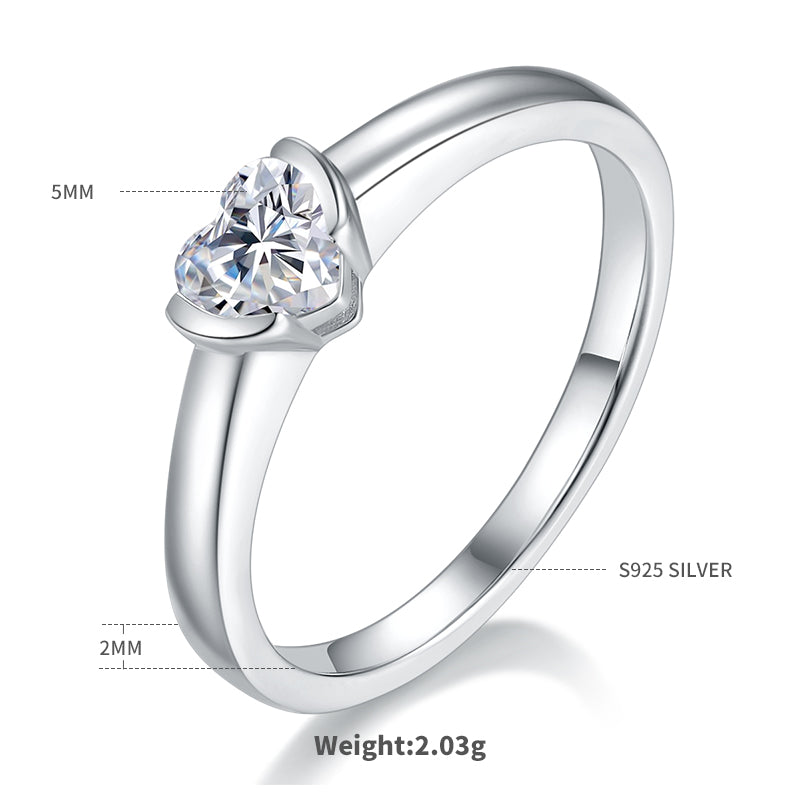 0.5 CT D Color Heart Cut Moissanite Minimalist Ring in White Gold Plated Sterling Silver#1
