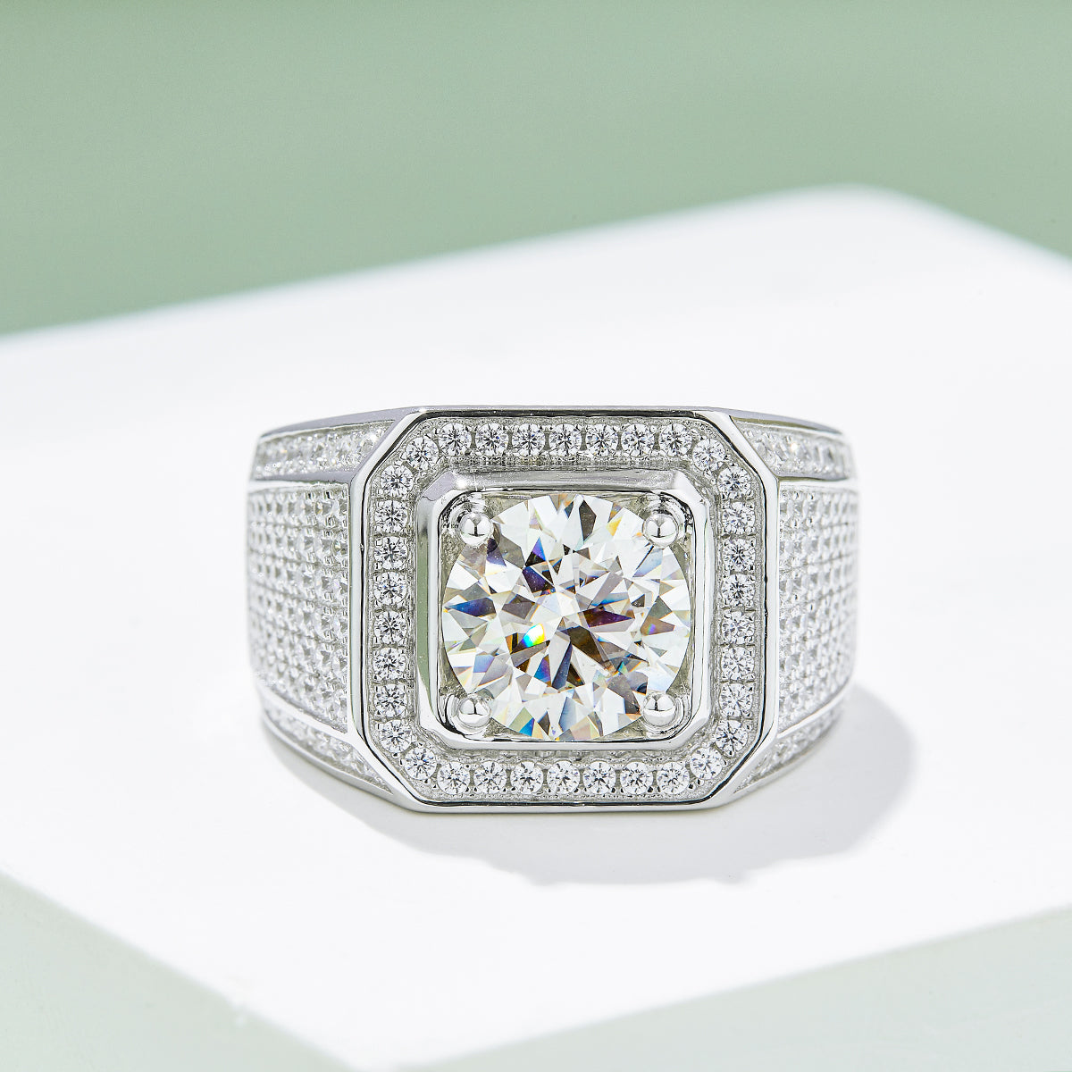 3.0 CT D Color Moissanite Rugged Men's Band in White Gold Plated Sterling Silver#4