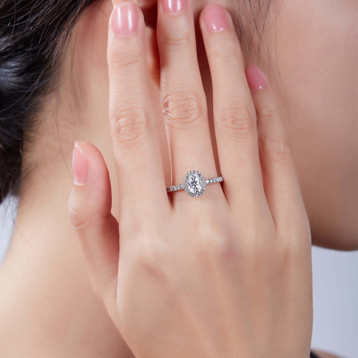 1.0 CT D Color Oval Cut Moissanite Dainty Ring in White Gold Plated Sterling Silver#8