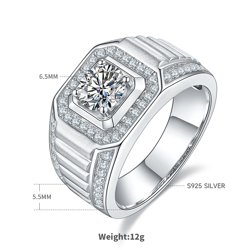 1.0 CT D Color Moissanite Classic Gentleman Men's Band in White Gold Plated Sterling Silver#1