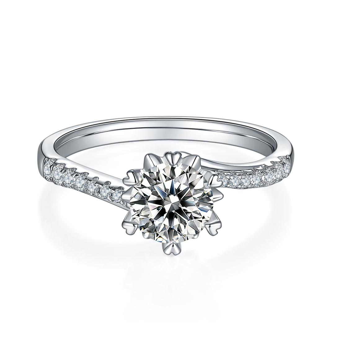 1.0 CT D Color Moissanite Pave Snowflake Twisted Shank Ring in White Gold Plated Sterling Silver#5
