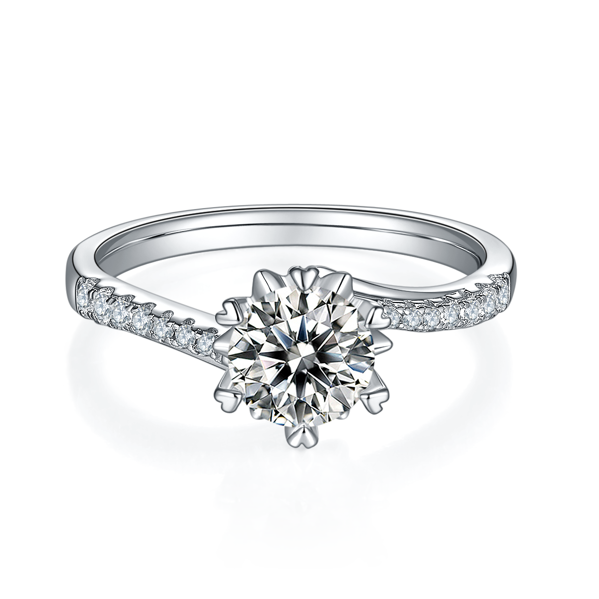 1.0 CT D Color Moissanite Pave Snowflake Twisted Shank Ring in White Gold Plated Sterling Silver#5