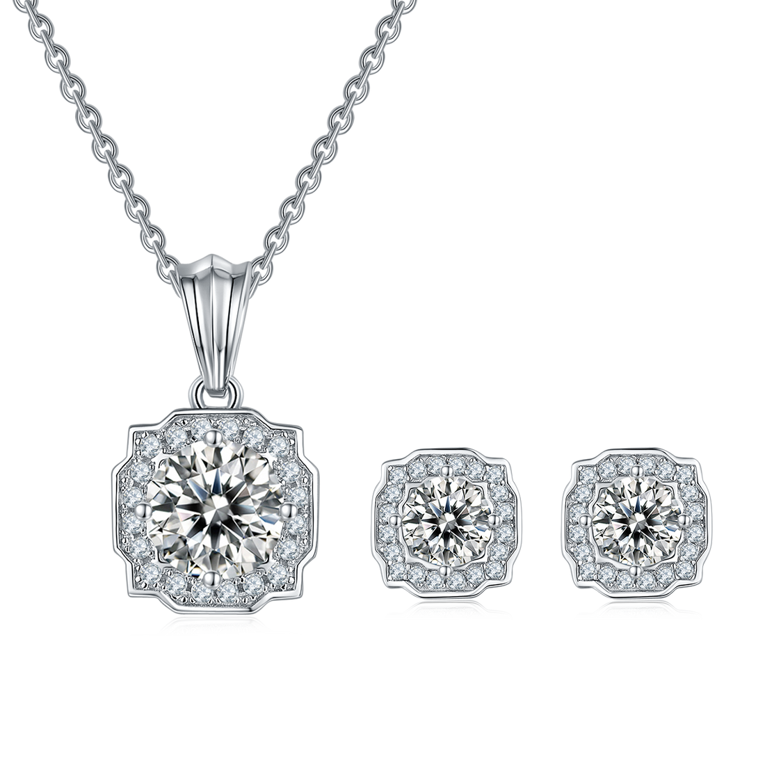 Moissanite Luxury Halo Fashion Pendant & Stud Earrings Set in White Gold Plated Sterling Silver#2