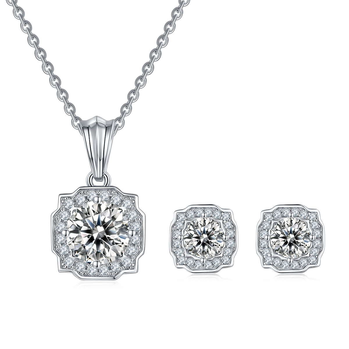 Moissanite Luxury Halo Fashion Pendant & Stud Earrings Set in White Gold Plated Sterling Silver#2