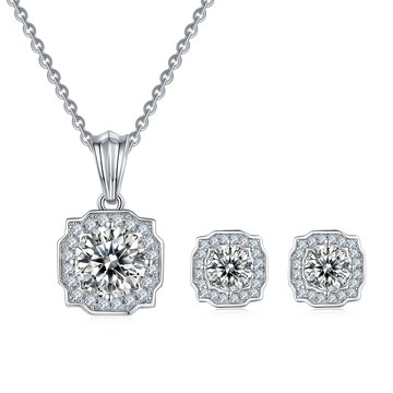 Moissanite Luxury Halo Fashion Pendant & Stud Earrings Set in White Gold Plated Sterling Silver#2