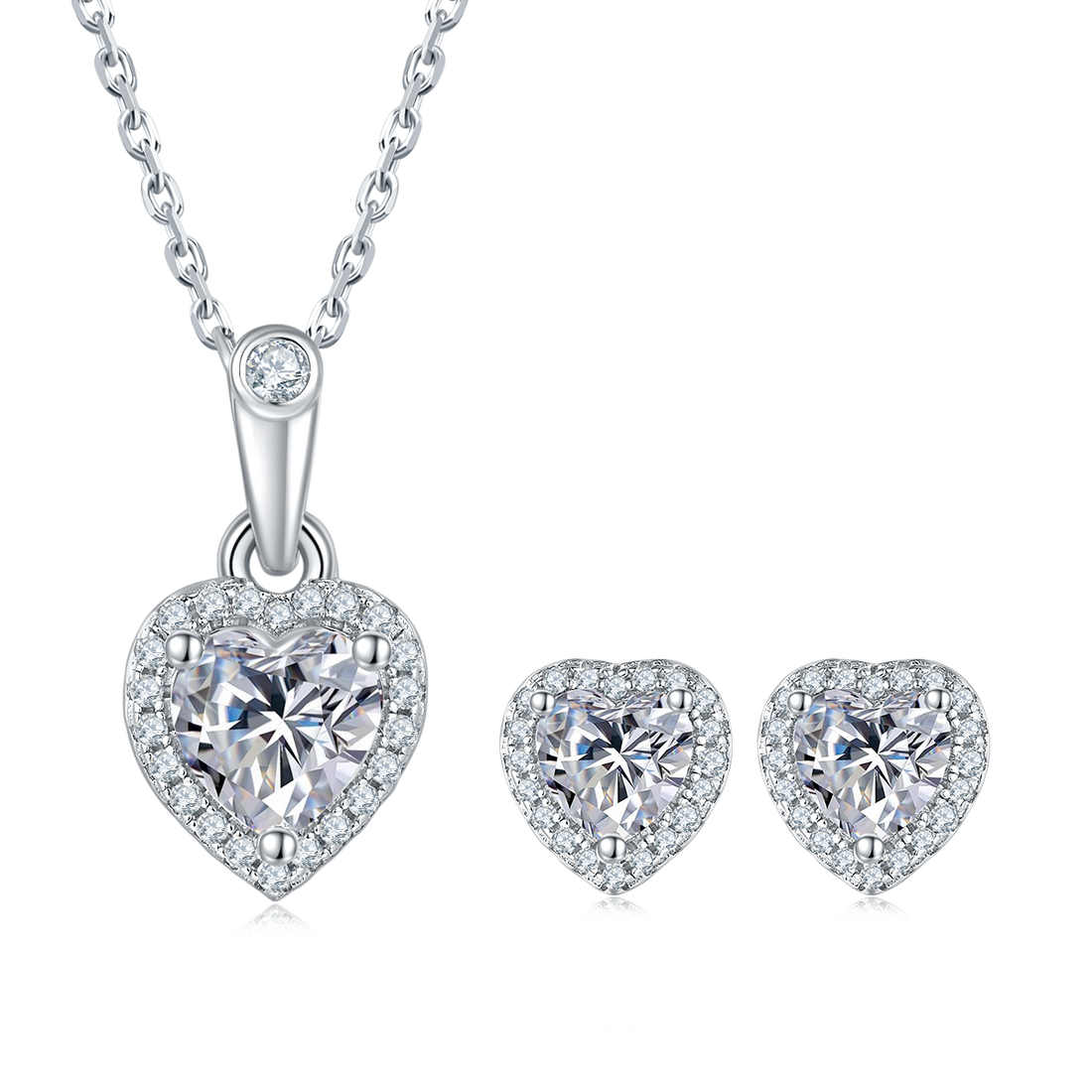 Heart Cut Moissanite Dainty Pendant & Stud Earrings Set in White Gold Plated Sterling Silver#4