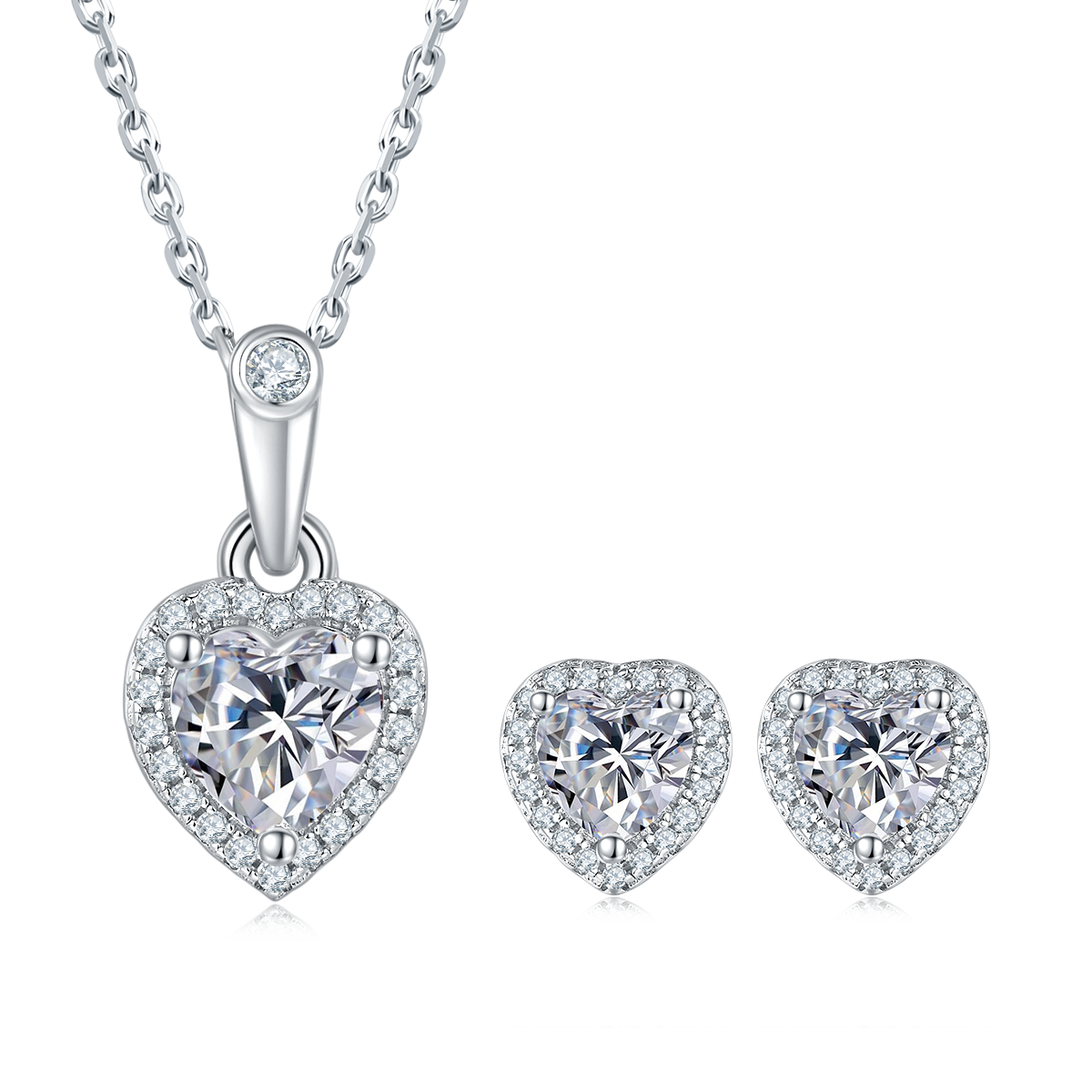 Heart Cut Moissanite Dainty Pendant & Stud Earrings Set in White Gold Plated Sterling Silver#4