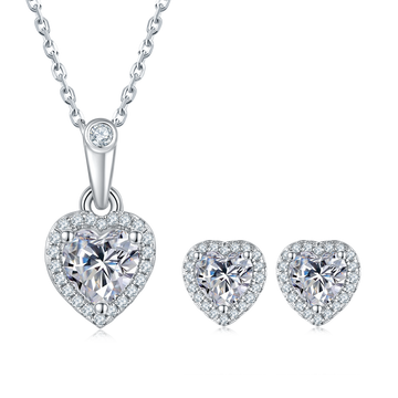 Heart Cut Moissanite Dainty Pendant & Stud Earrings Set in White Gold Plated Sterling Silver#4