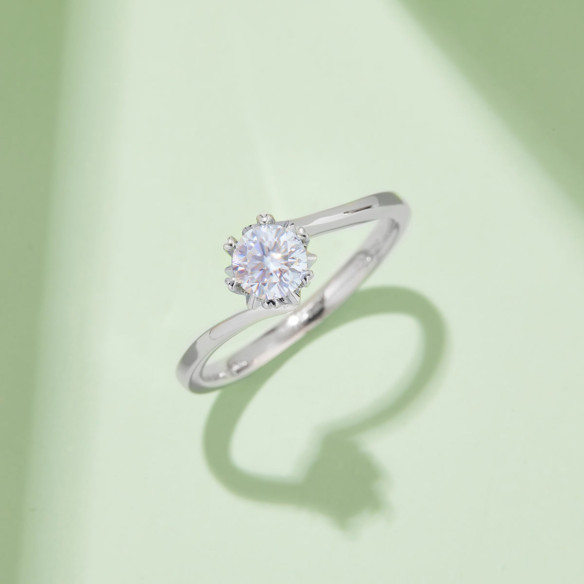 0.5 CT D Color Moissanite Classic Snowflake Twisted Shank Ring in White Gold Plated Sterling Silver#7