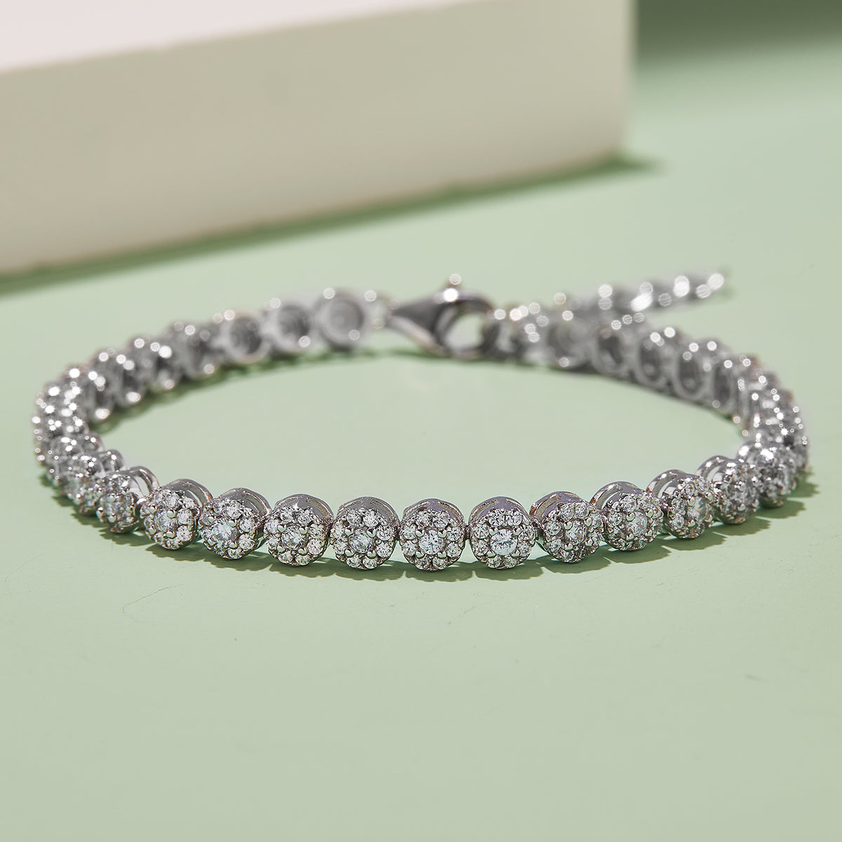 3.5 CT D Color Moissanite Round Bezel Tennis Bracelet (18cm) in 18K White Gold Plated Sterling Silver#2