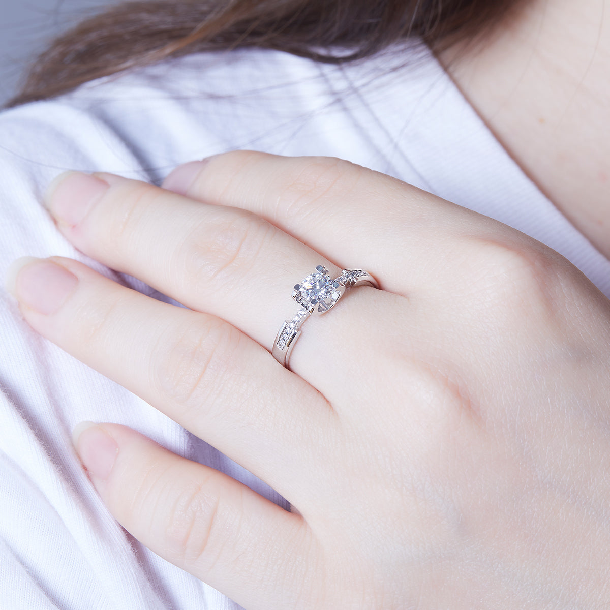 0.5 CT D Color Moissanite Pave Peg Head Hourglass Ring in White Gold Plated Sterling Silver#12