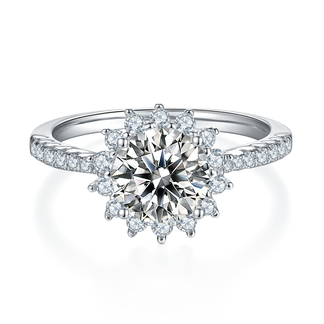 1.5 CT D Color Moissanite Sunflower Custom Ring in White Gold Plated Sterling Silver#5
