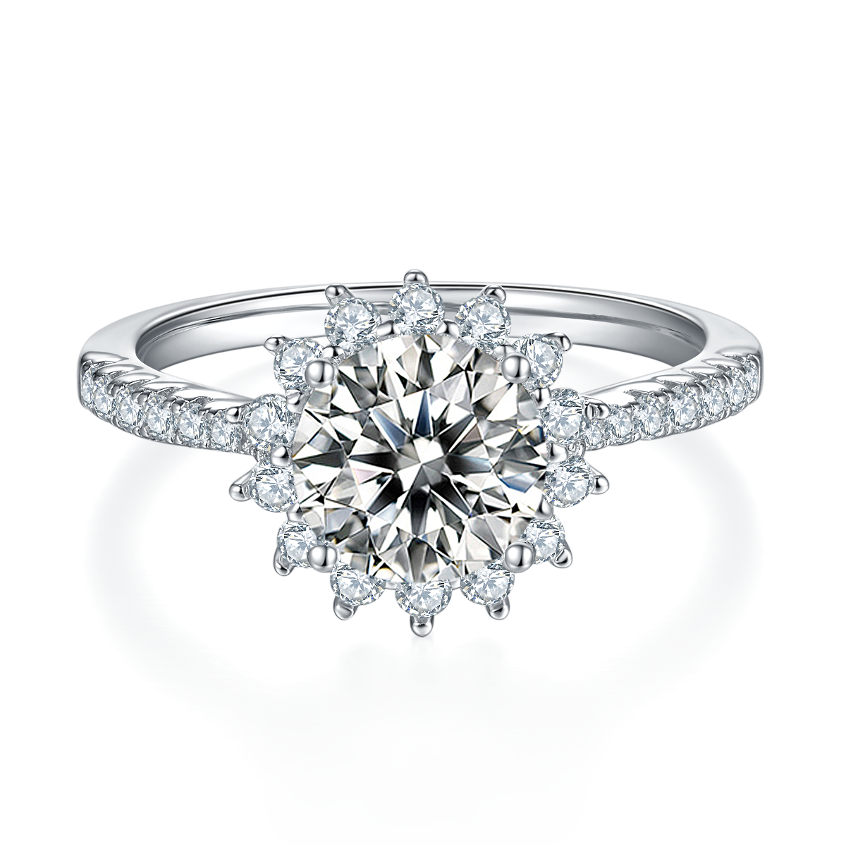 1.5 CT D Color Moissanite Sunflower Custom Ring in White Gold Plated Sterling Silver#5