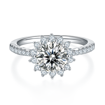 1.5 CT D Color Moissanite Sunflower Custom Ring in White Gold Plated Sterling Silver#5