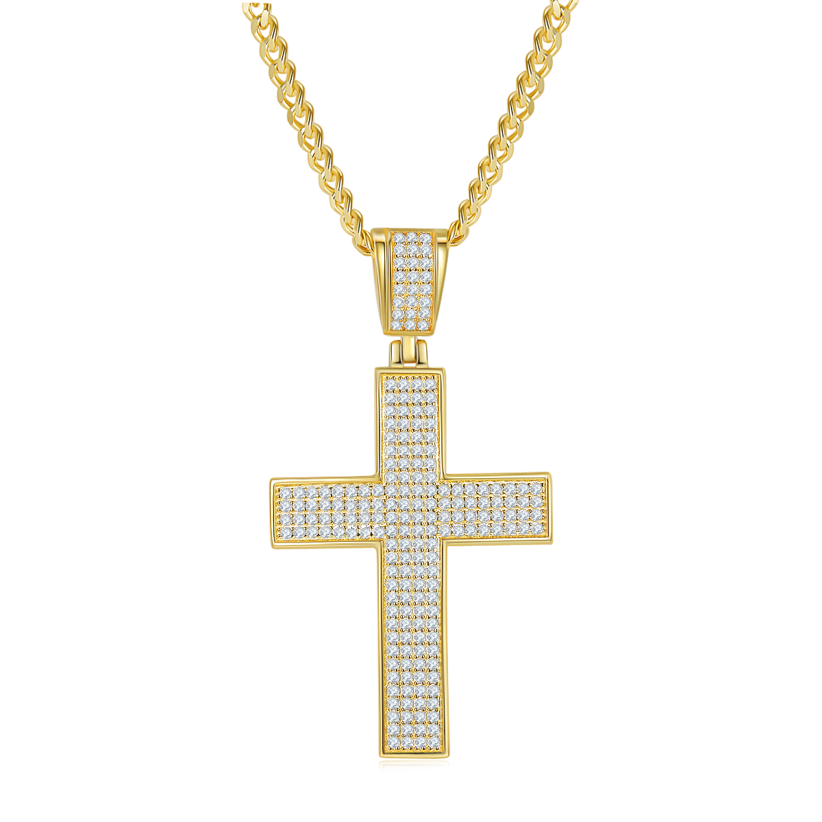D Color Moissanite Melee Classic Halo Cross Pendant in Sterling Silver#4