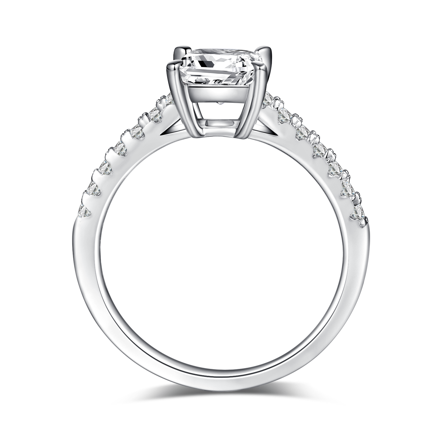 1.0 CT D Color Princess Cut Moissanite Pave Custom Ring in White Gold Plated Sterling Silver#6