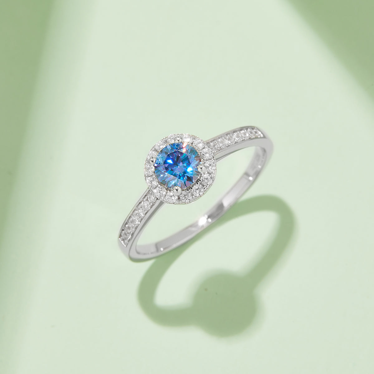 0.5 CT D Color Bezel Set Moissanite Halo Ring in White Gold Plated Sterling Silver#10