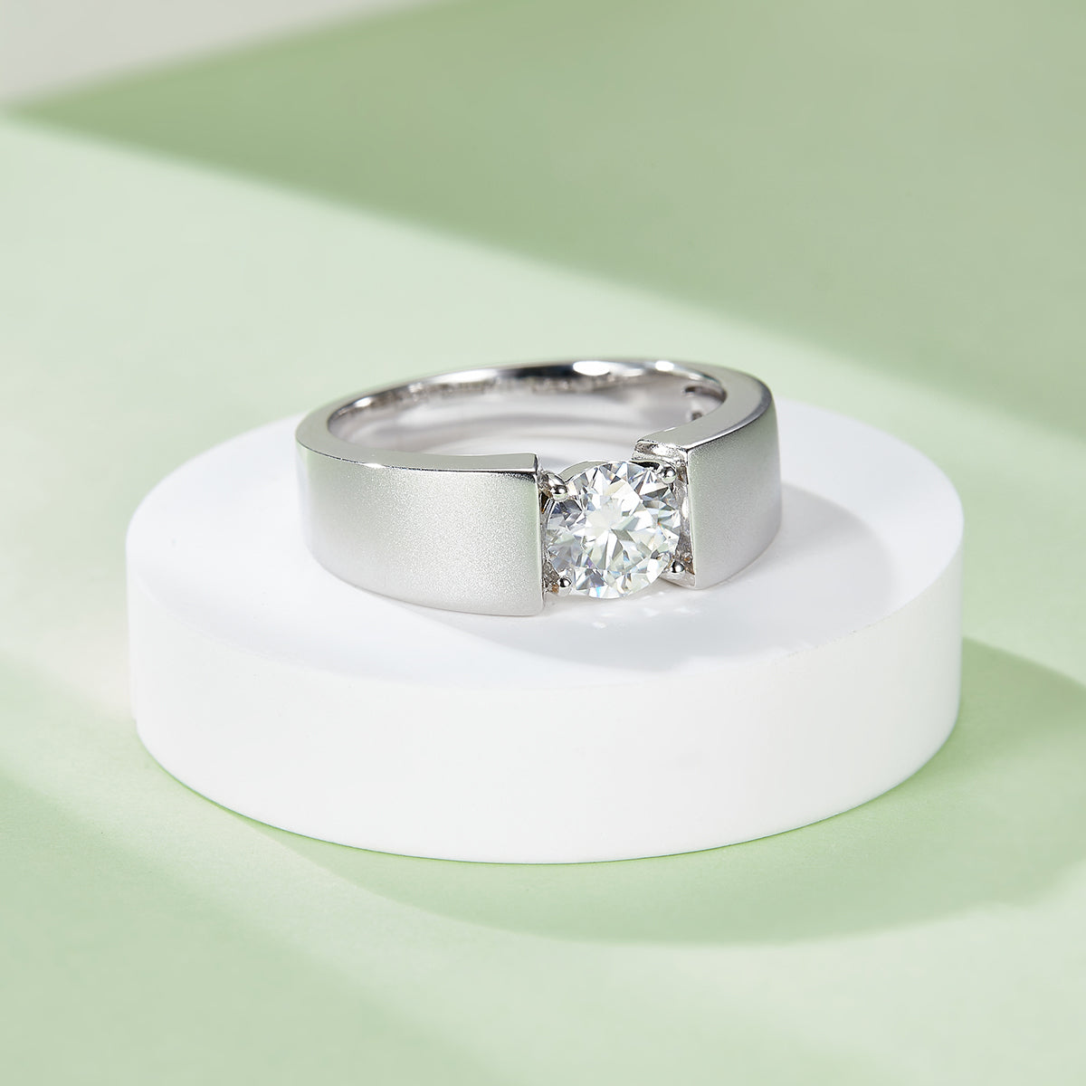 1.0 CT D Color Moissanite Edgy Men's Band in White Gold Plated Sterling Silver#4